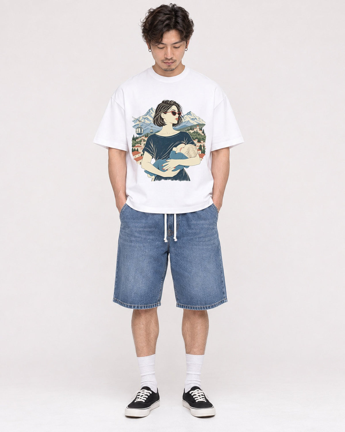 Mockup Boxy Heavyweight Tee White male full-body 03