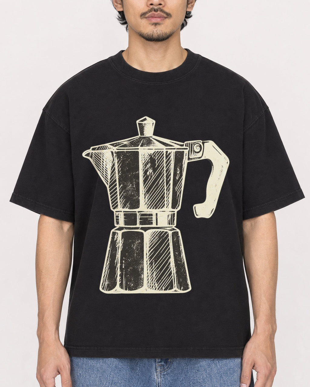 Mockup Boxy Heavyweight Tee Black male close-up 02