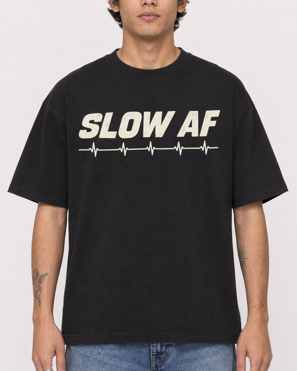 Mockup Boxy Heavyweight Tee Black male close-up 06
