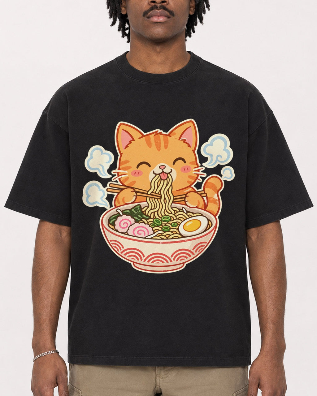 Mockup Boxy Heavyweight Tee Black male close-up 04
