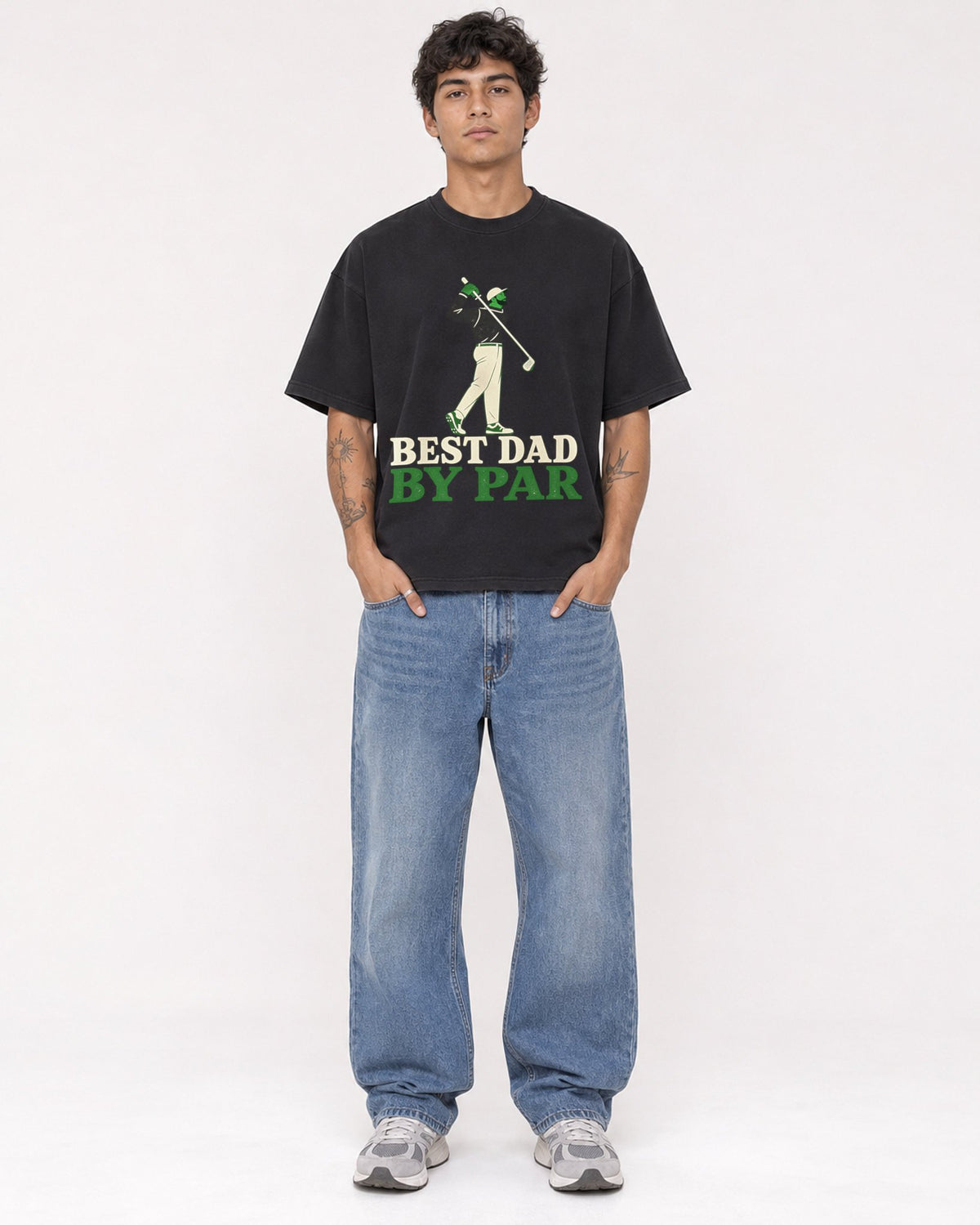 Mockup Boxy Heavyweight Tee Black male full-body 06