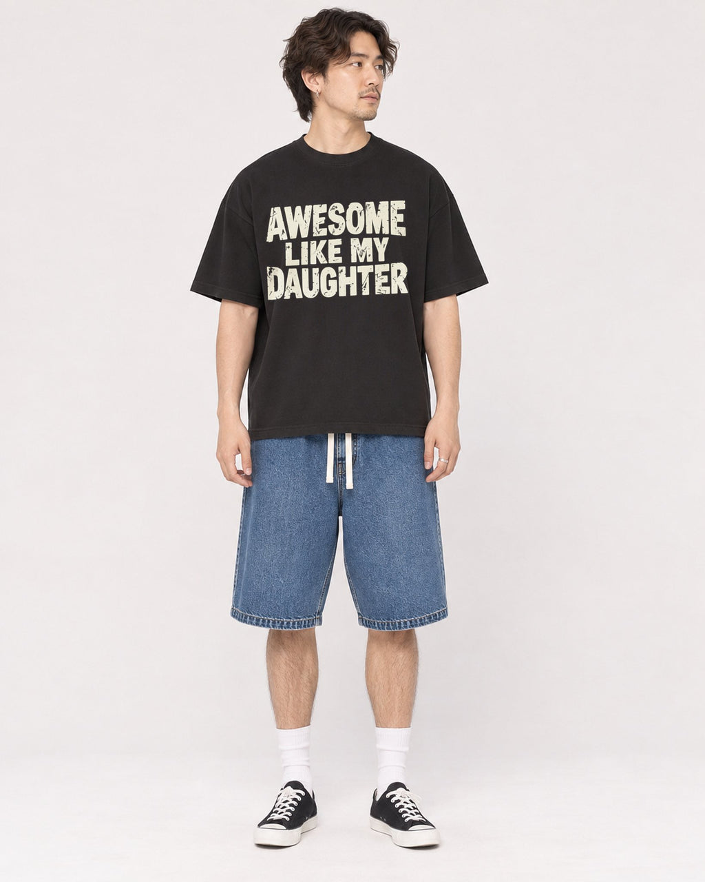 Mockup Boxy Heavyweight Tee Black male full-body 03