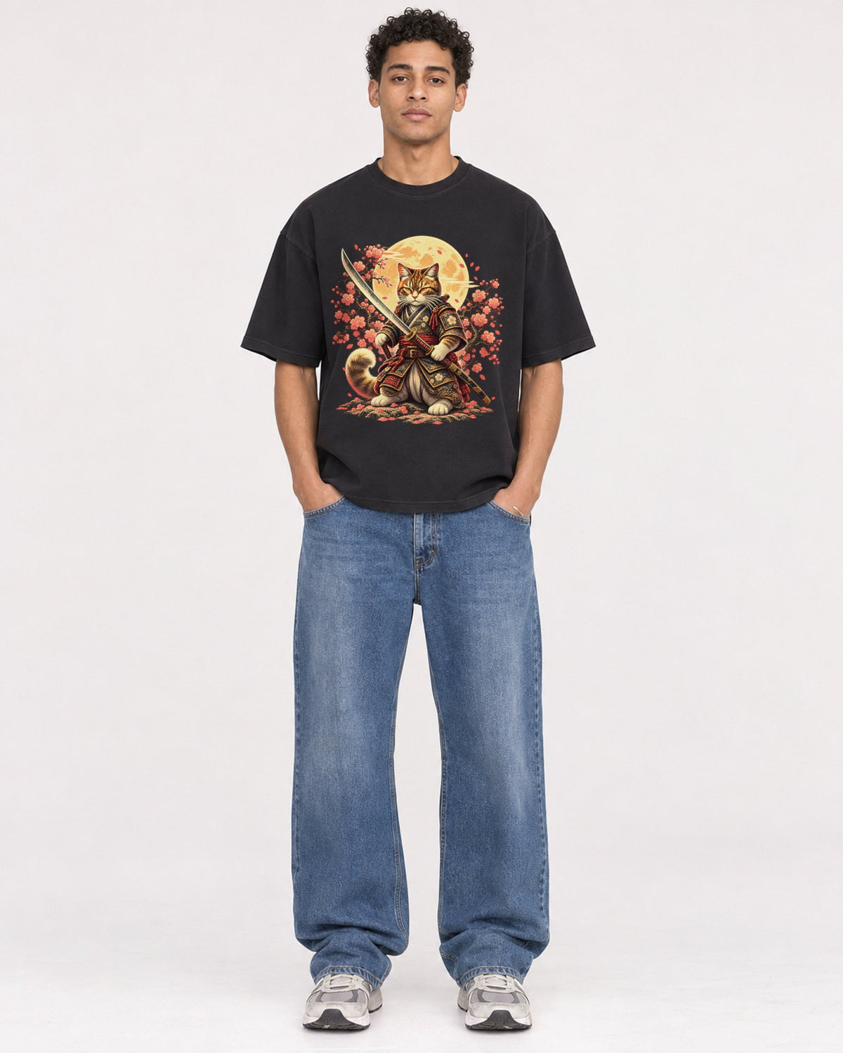 Mockup Boxy Heavyweight Tee Black male full-body 10
