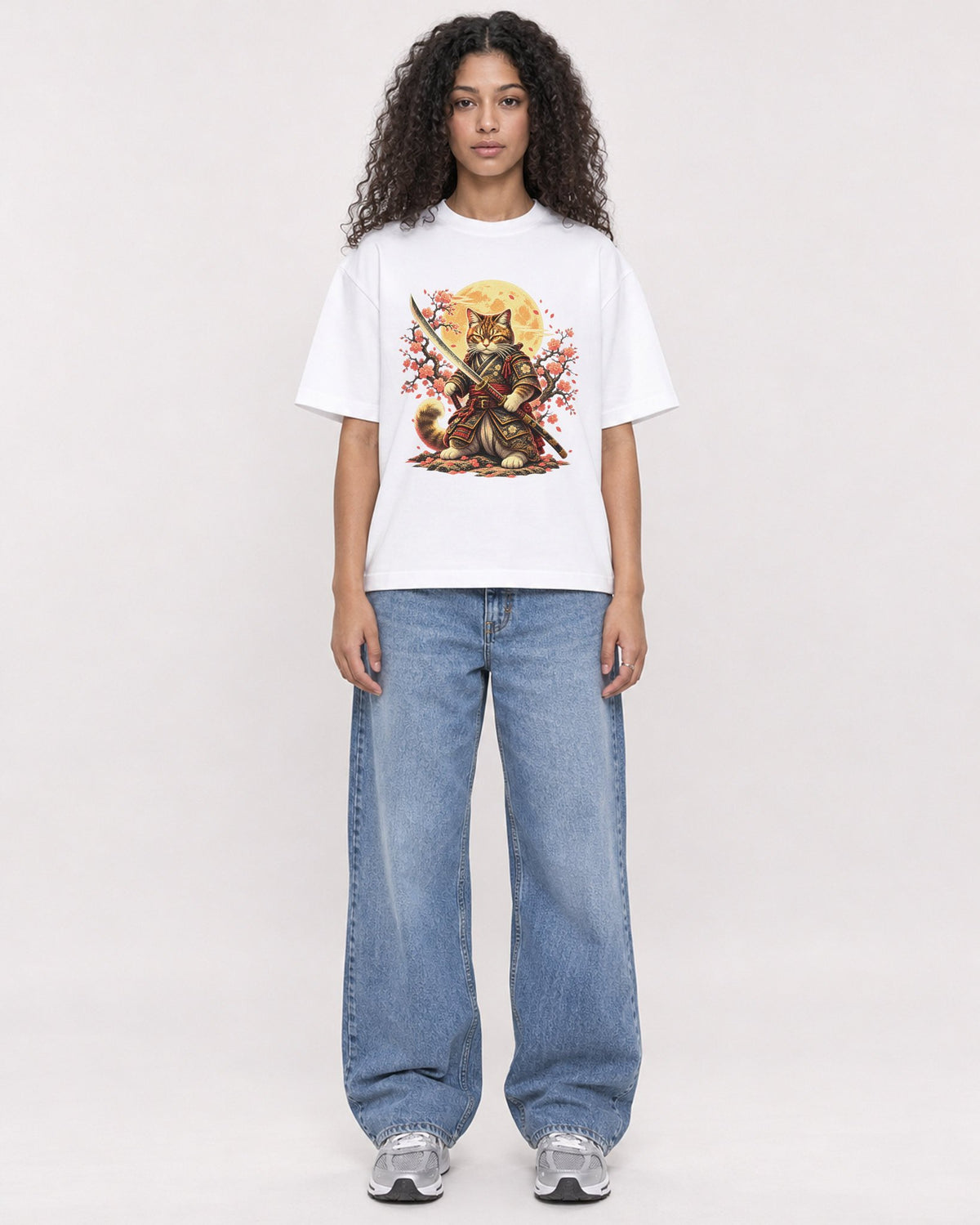 Mockup Boxy Heavyweight Tee White female full-body 10