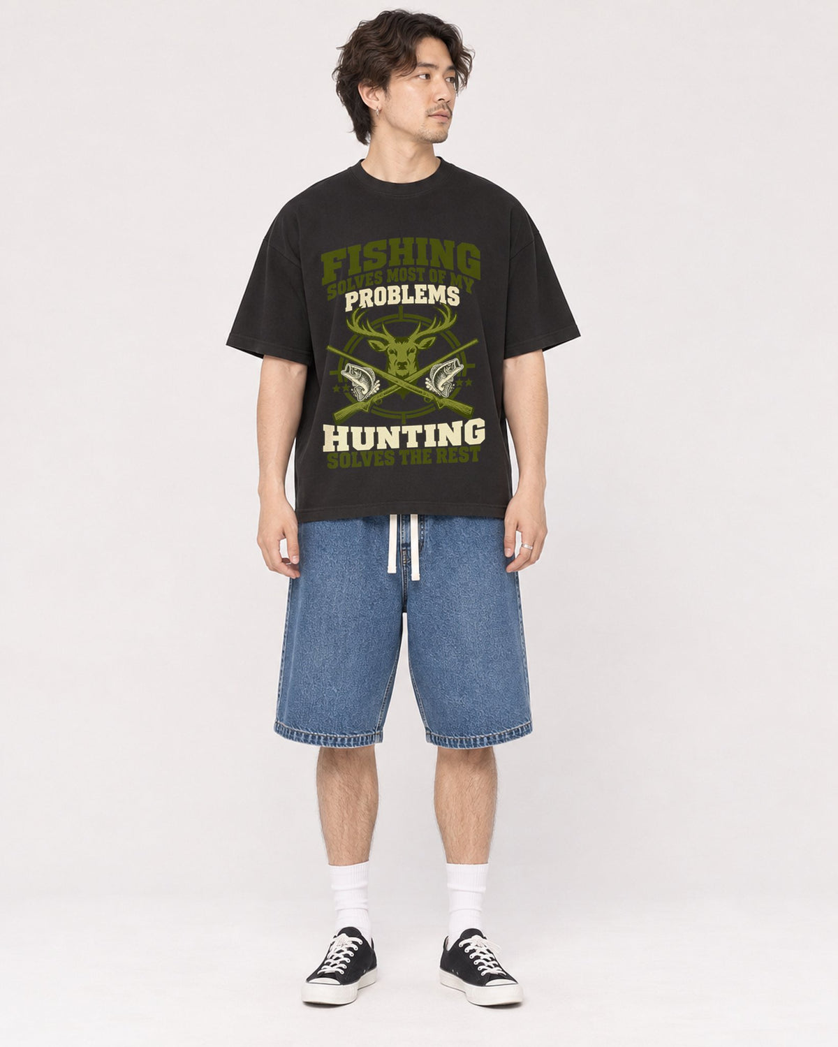 Mockup Boxy Heavyweight Tee Black male full-body 03
