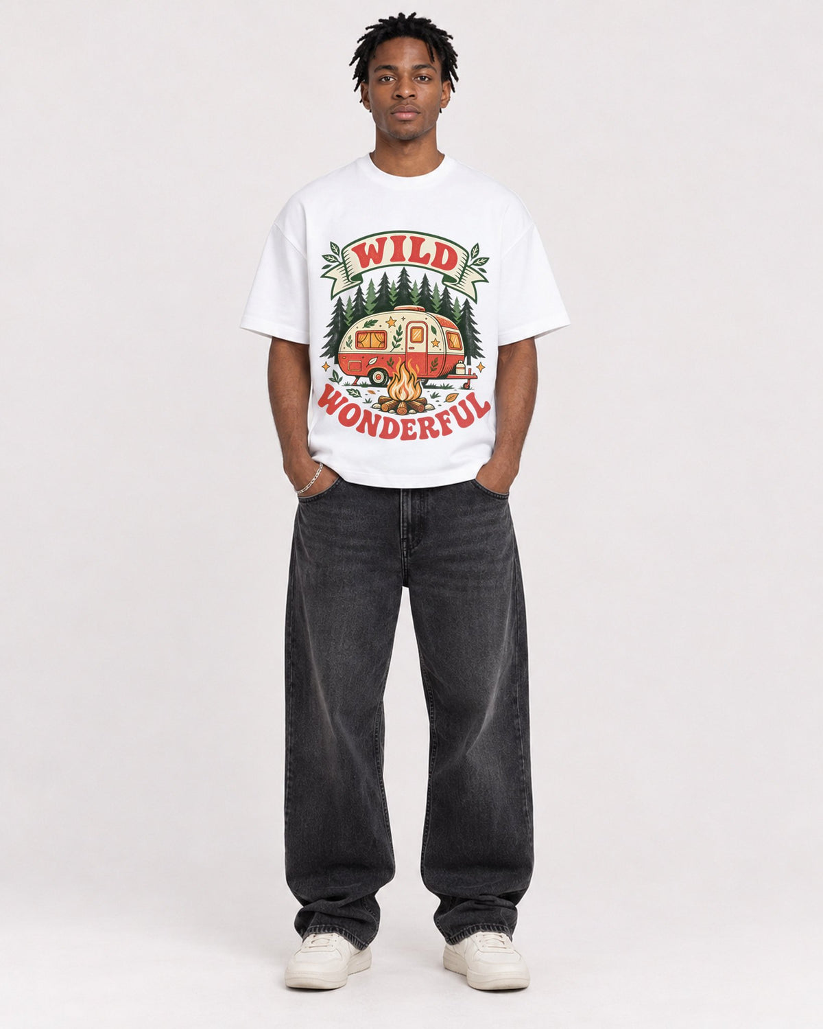 Mockup Boxy Heavyweight Tee White male full-body 05