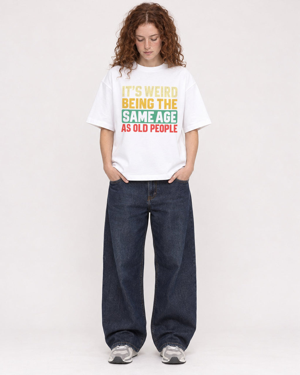 Mockup Boxy Heavyweight Tee White female full-body 09
