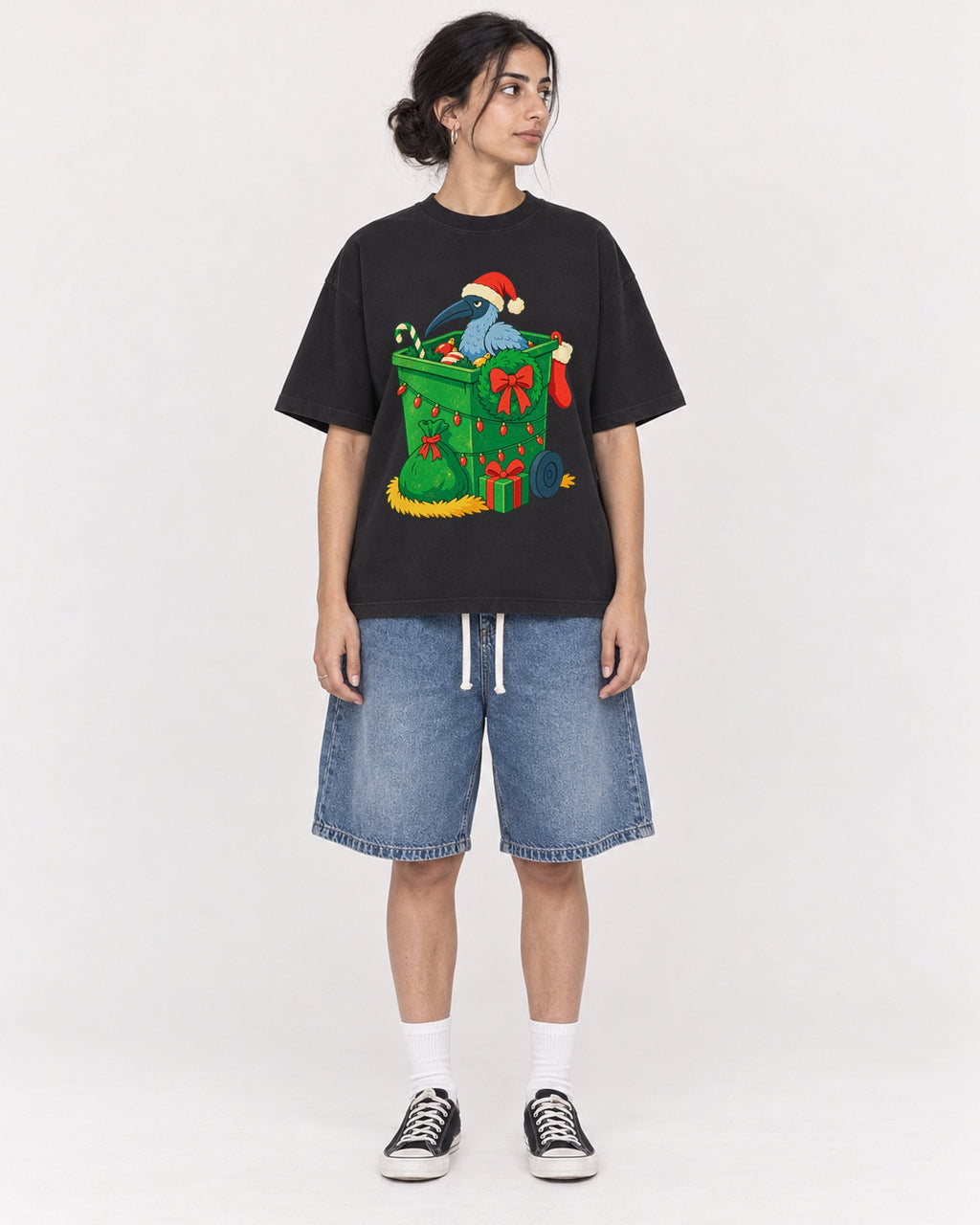 Mockup Boxy Heavyweight Tee Black female full-body 17