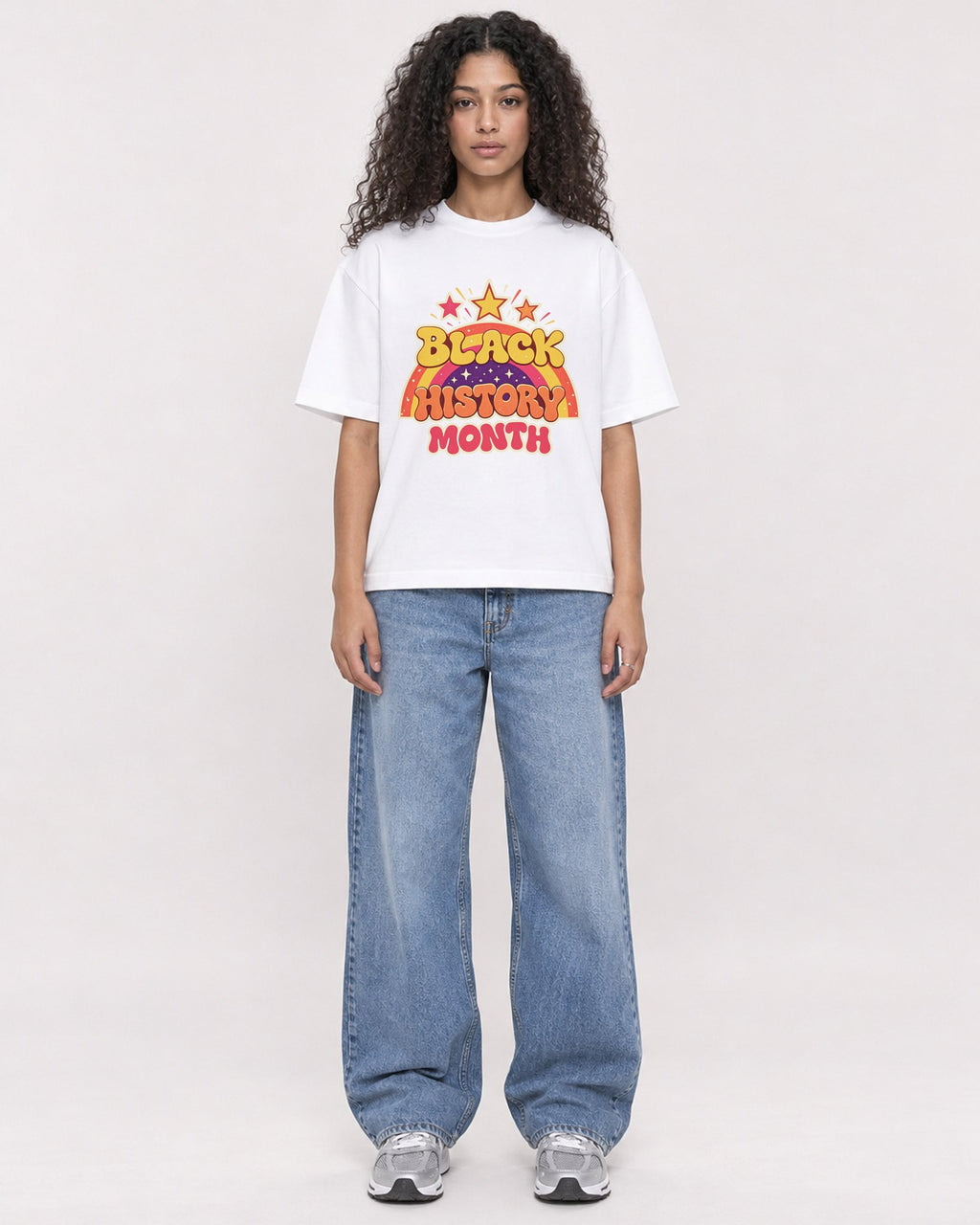 Mockup Boxy Heavyweight Tee White female full-body 10