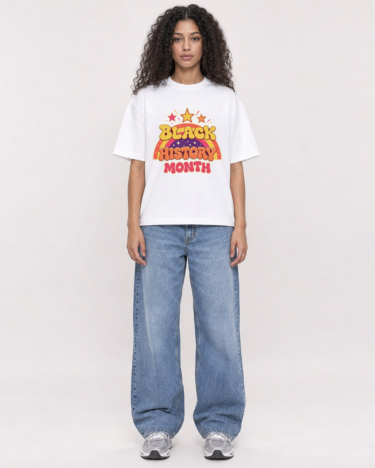 Mockup Boxy Heavyweight Tee White female full-body 10