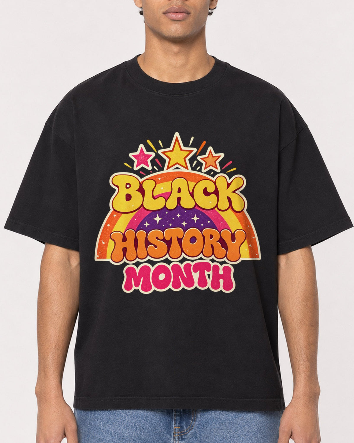 Mockup Boxy Heavyweight Tee Black male close-up 10