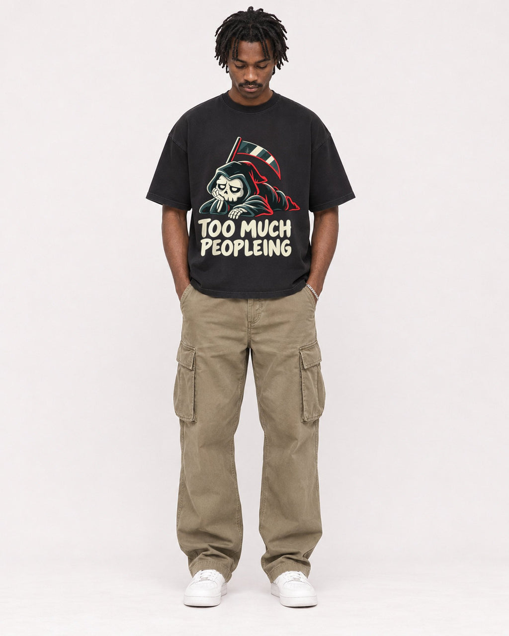 Mockup Boxy Heavyweight Tee Black male full-body 04