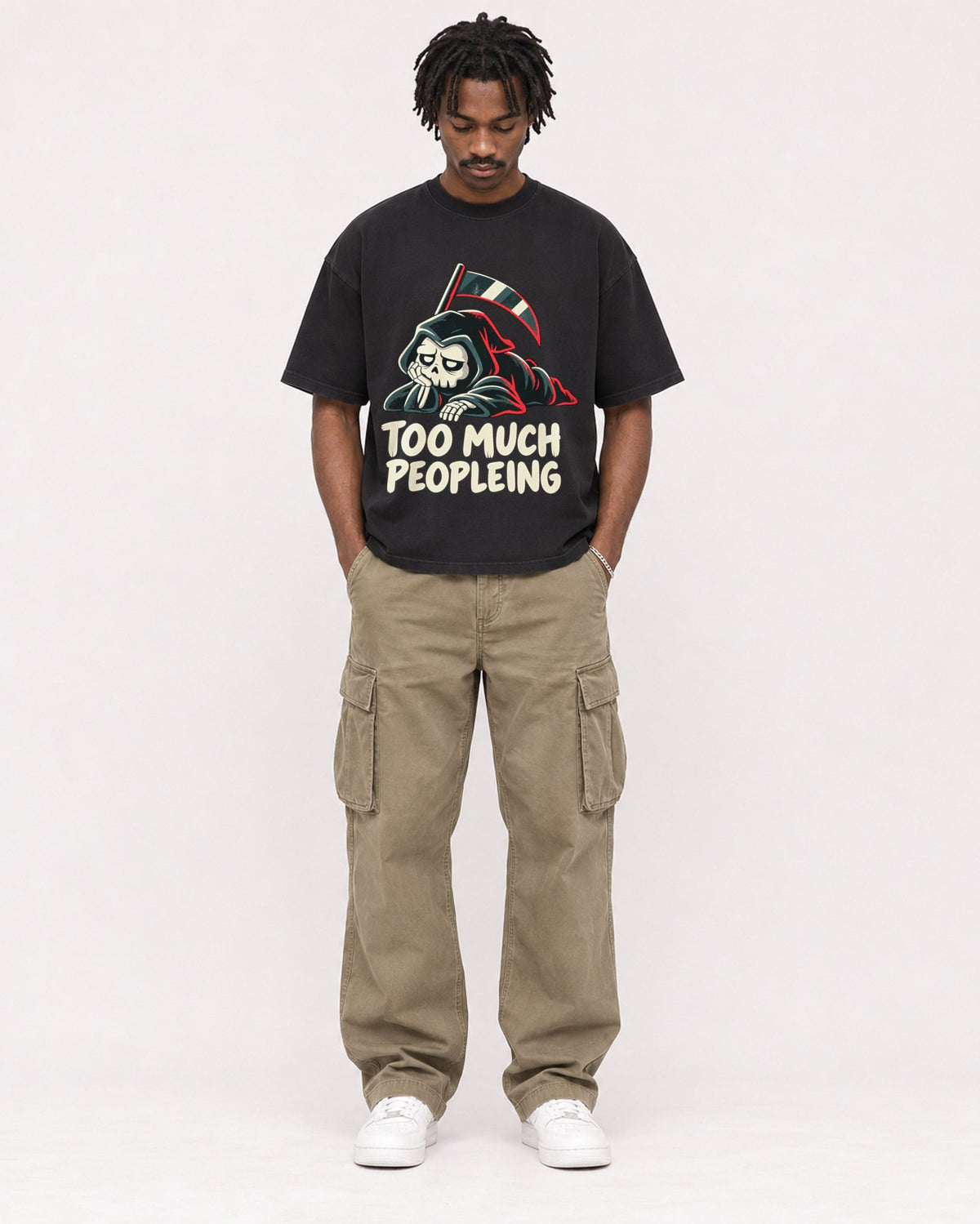 Mockup Boxy Heavyweight Tee Black male full-body 04
