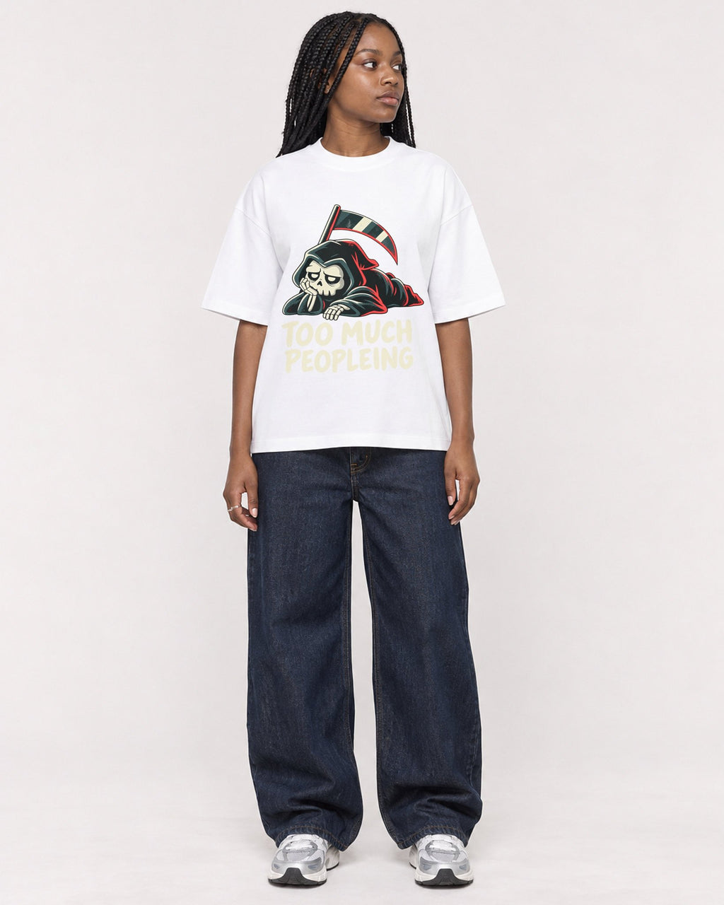 Mockup Boxy Heavyweight Tee White female full-body 04