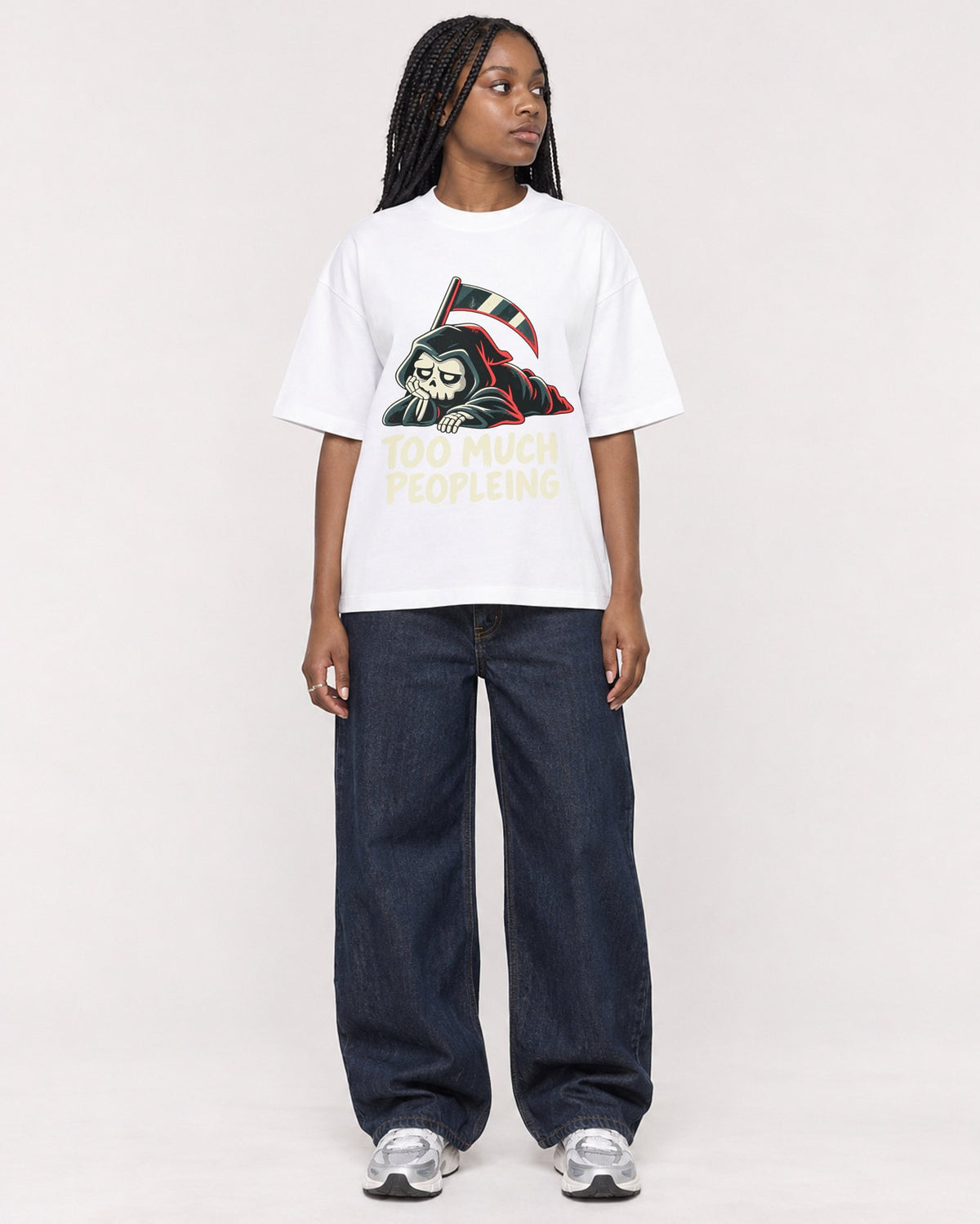 Mockup Boxy Heavyweight Tee White female full-body 04