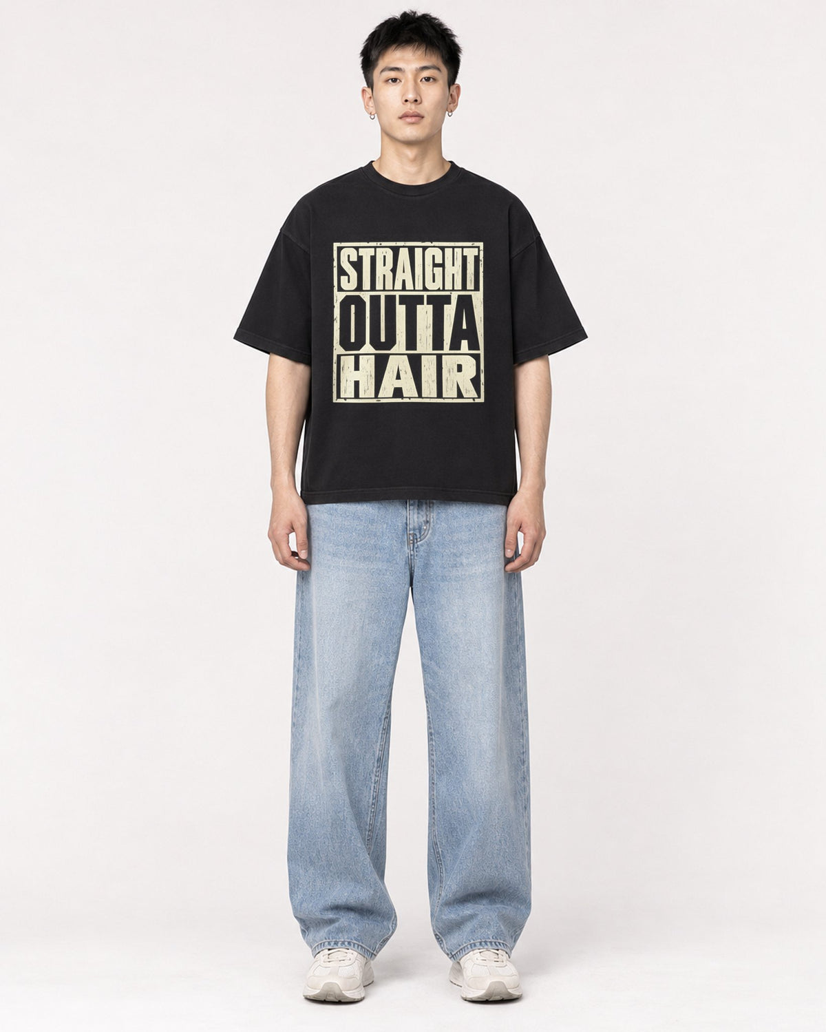 Mockup Boxy Heavyweight Tee Black male full-body 21