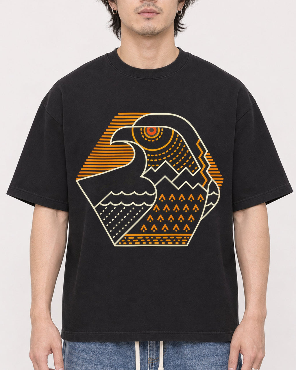 Mockup Boxy Heavyweight Tee Black male close-up 03