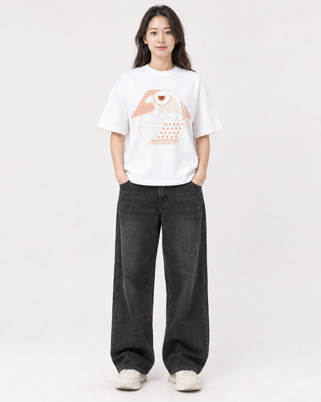 Mockup Boxy Heavyweight Tee White female full-body 03