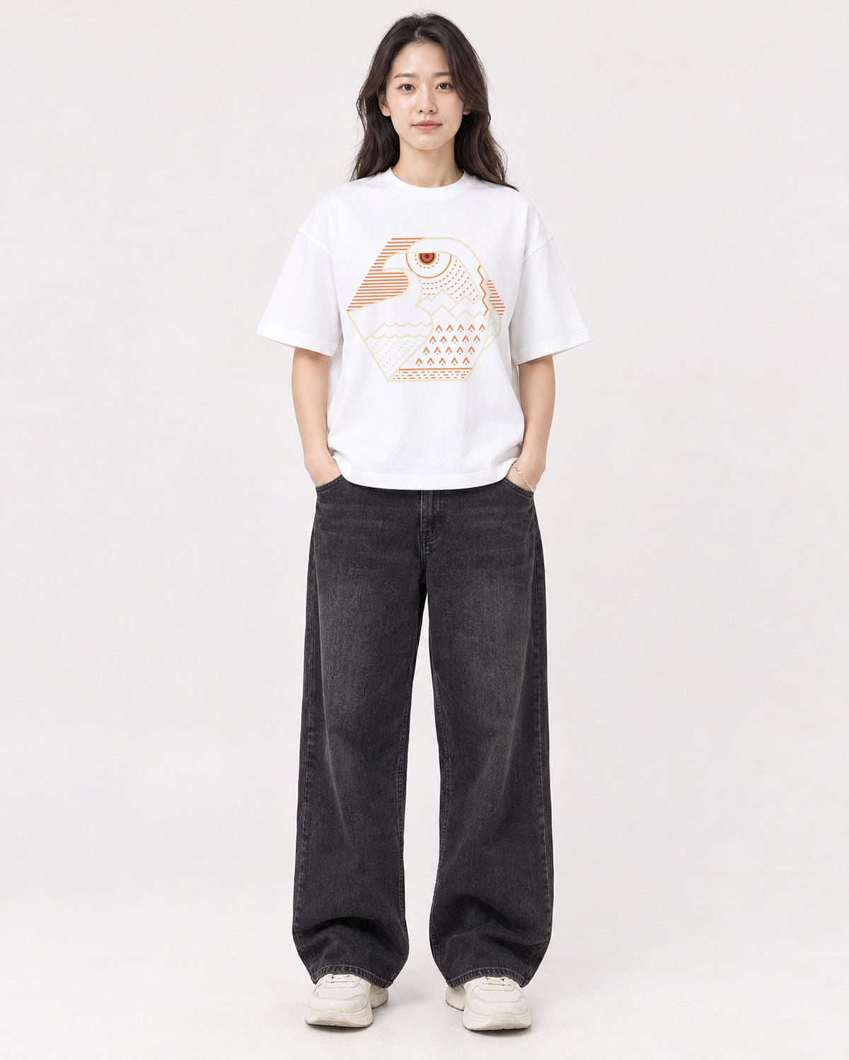 Mockup Boxy Heavyweight Tee White female full-body 03