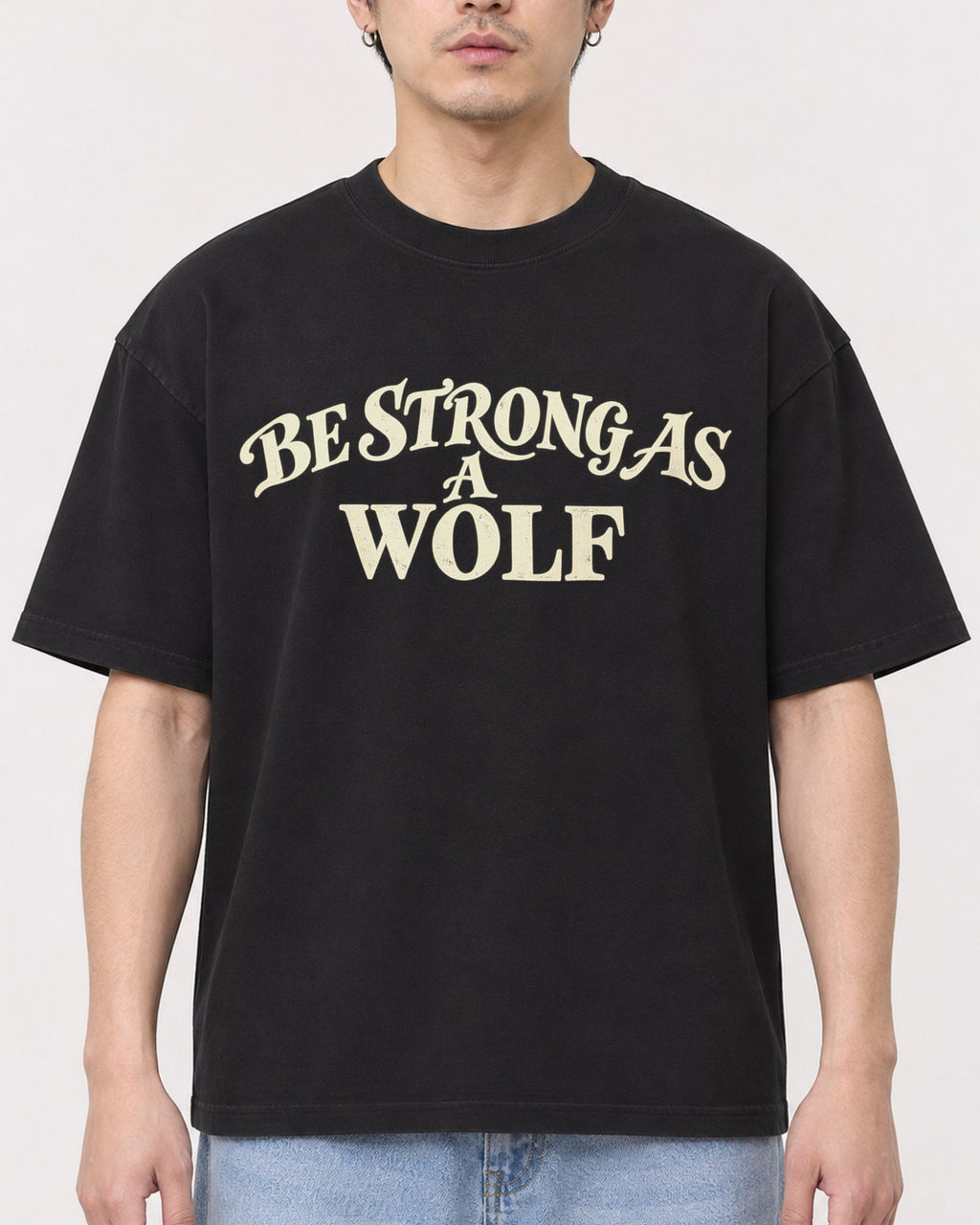 Mockup Boxy Heavyweight Tee Black male close-up 13