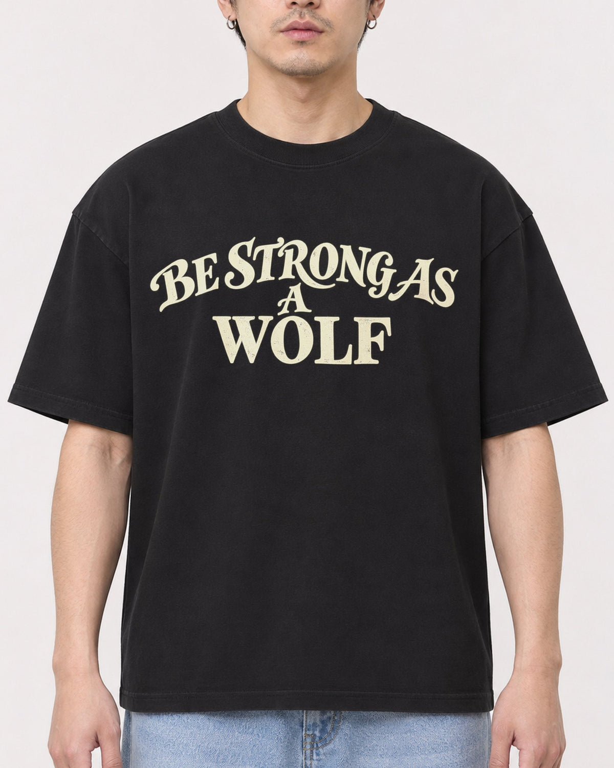 Mockup Boxy Heavyweight Tee Black male close-up 13