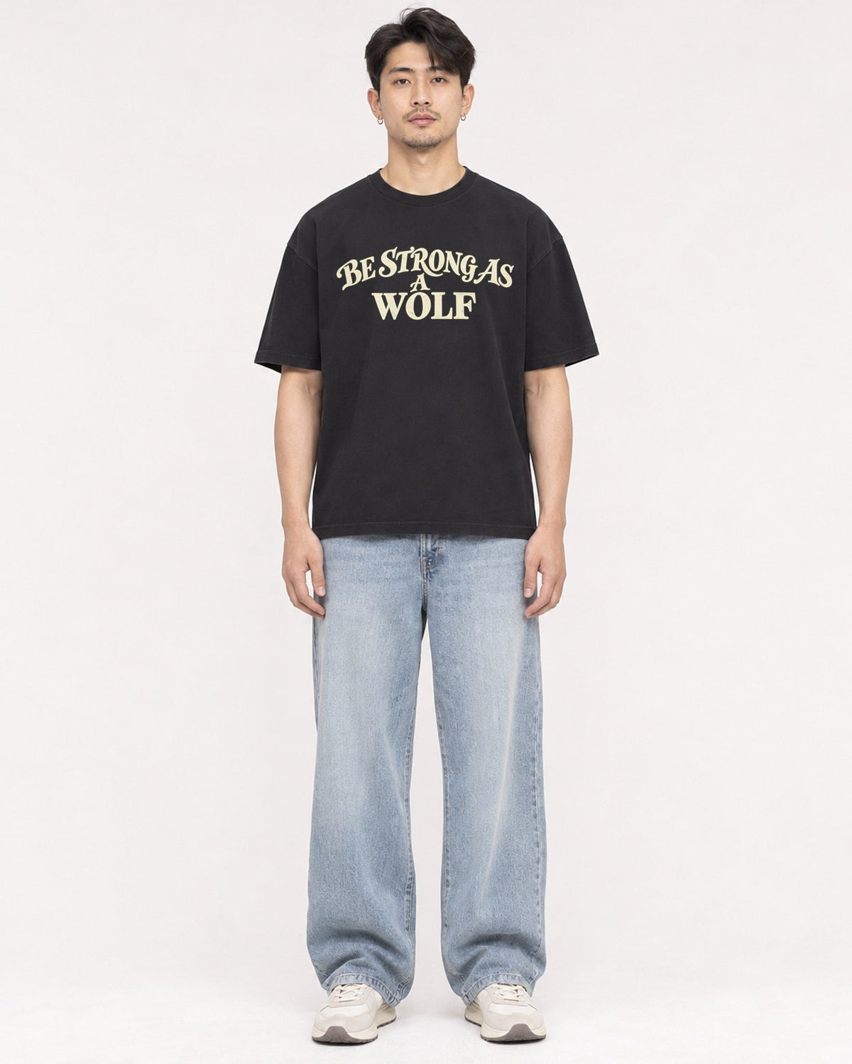 Mockup Boxy Heavyweight Tee Black male full-body 13