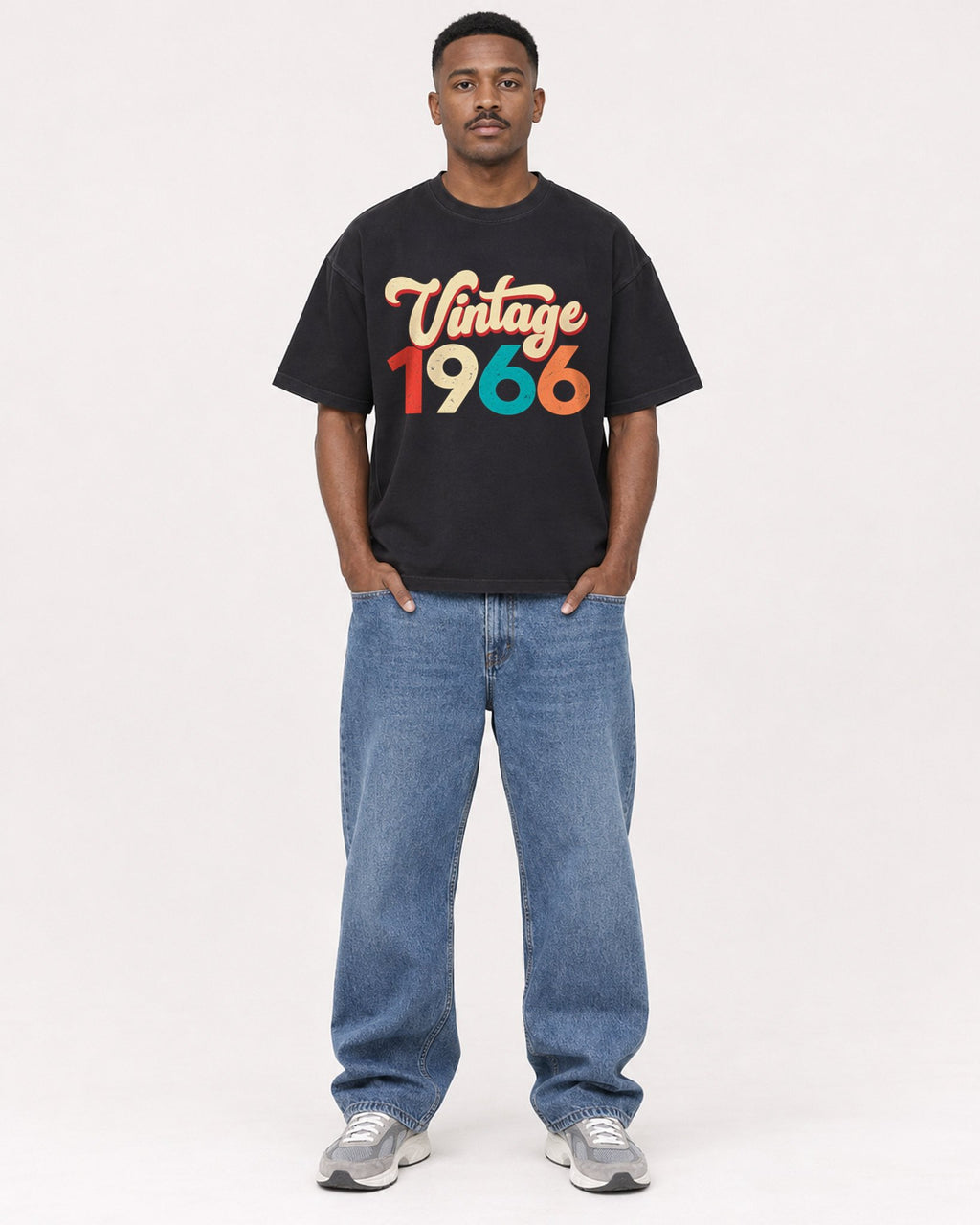 Mockup Boxy Heavyweight Tee Black male full-body 14