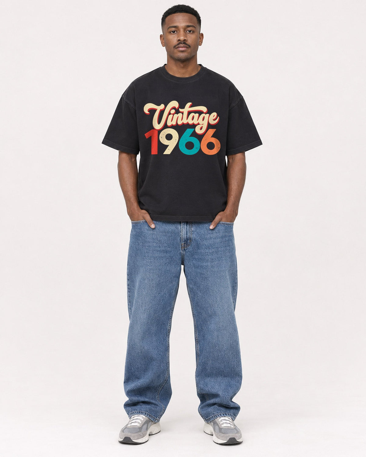 Mockup Boxy Heavyweight Tee Black male full-body 14