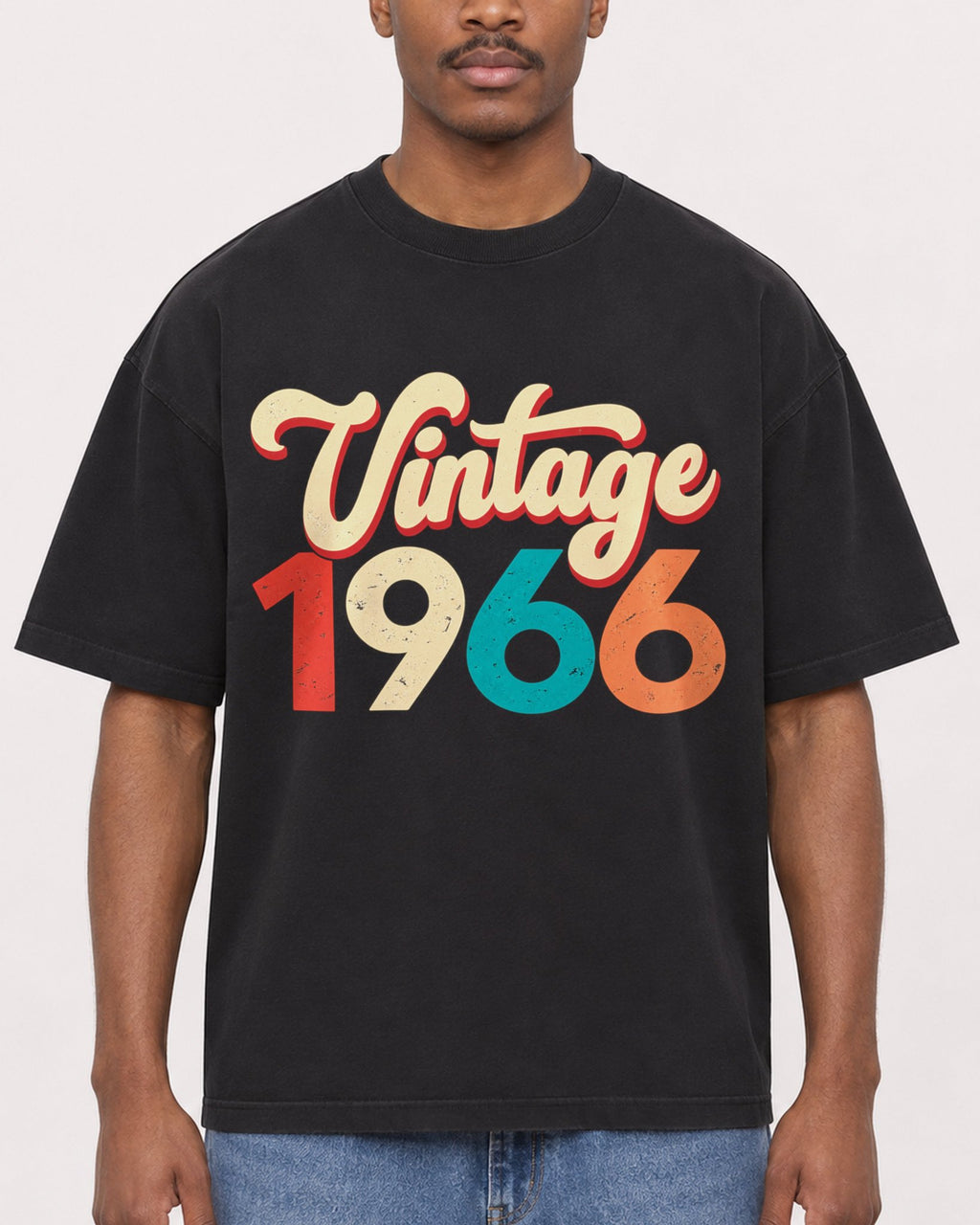 Mockup Boxy Heavyweight Tee Black male close-up 14