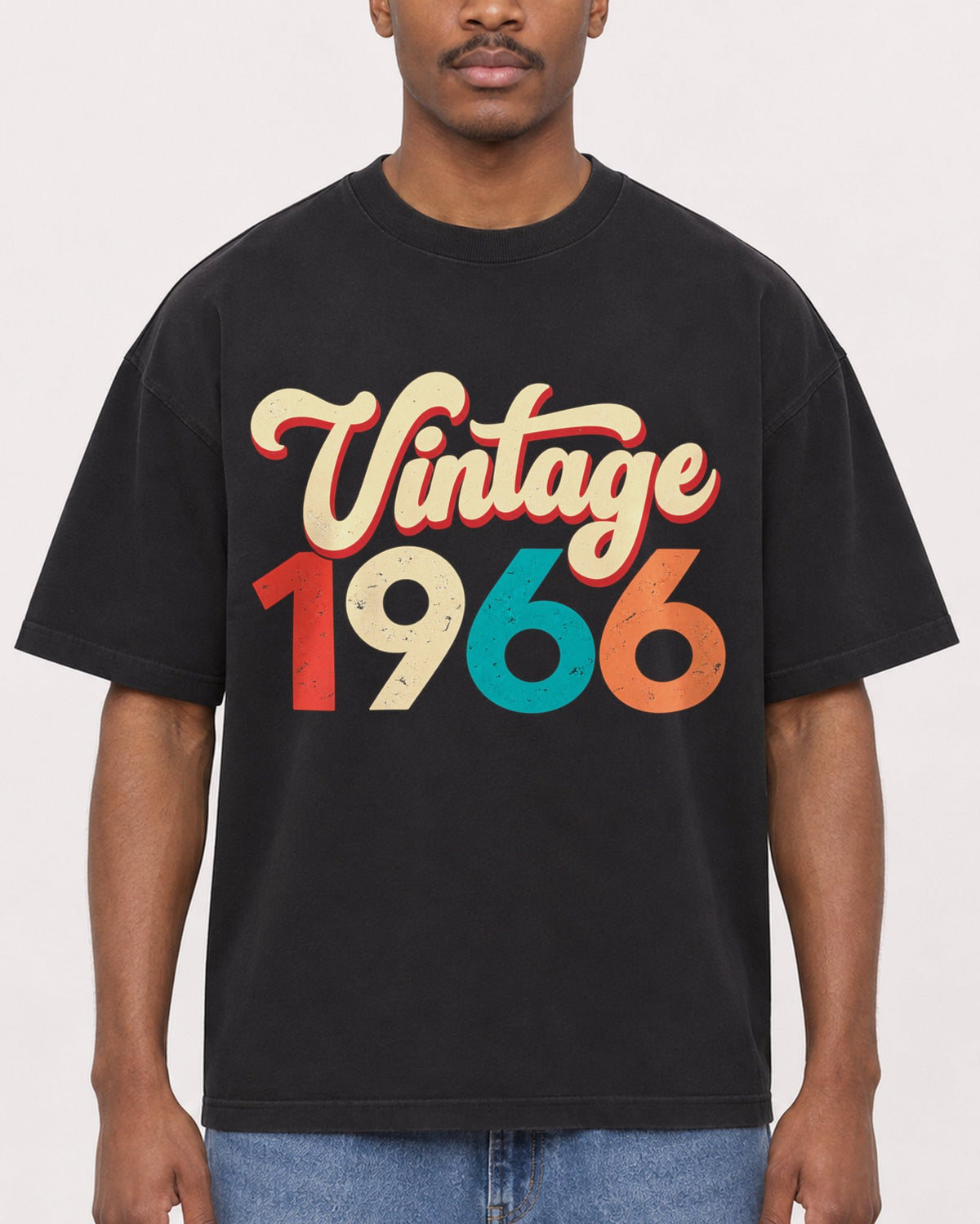 Mockup Boxy Heavyweight Tee Black male close-up 14