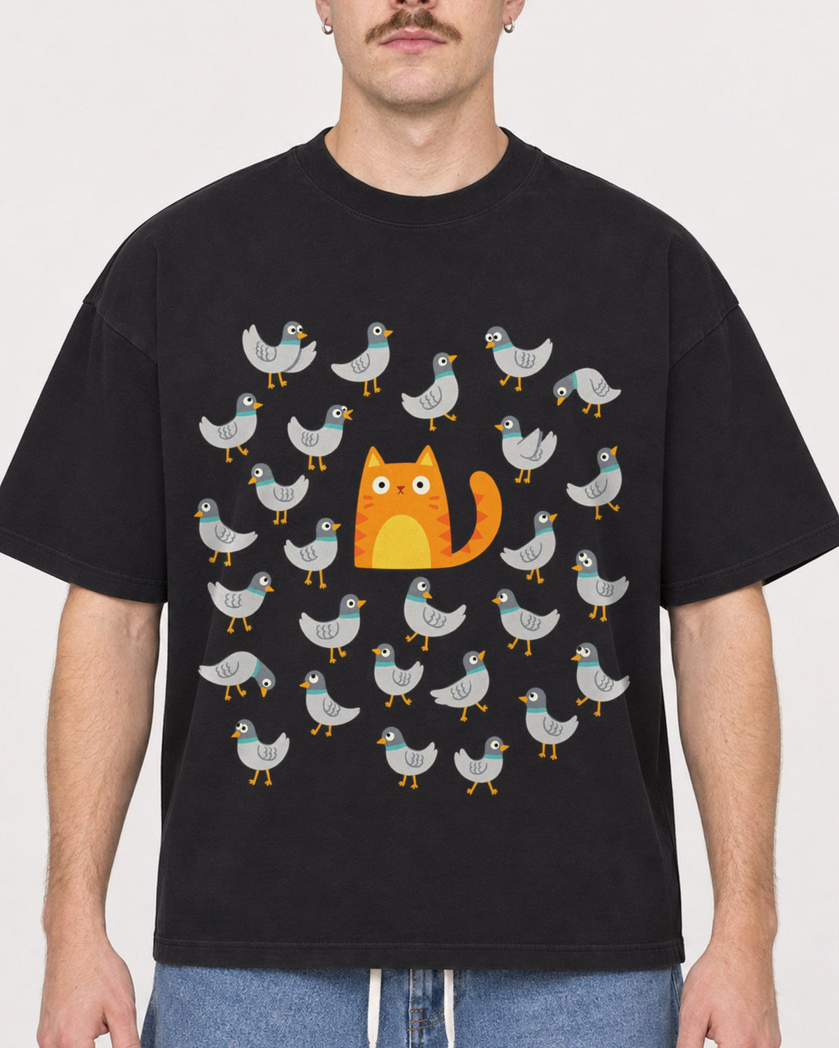 Mockup Boxy Heavyweight Tee Black male close-up 39