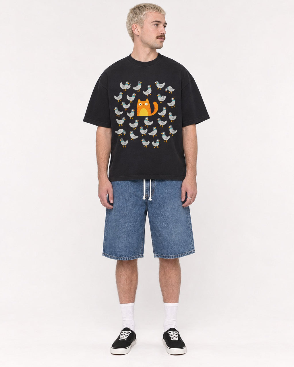 Mockup Boxy Heavyweight Tee Black male full-body 39