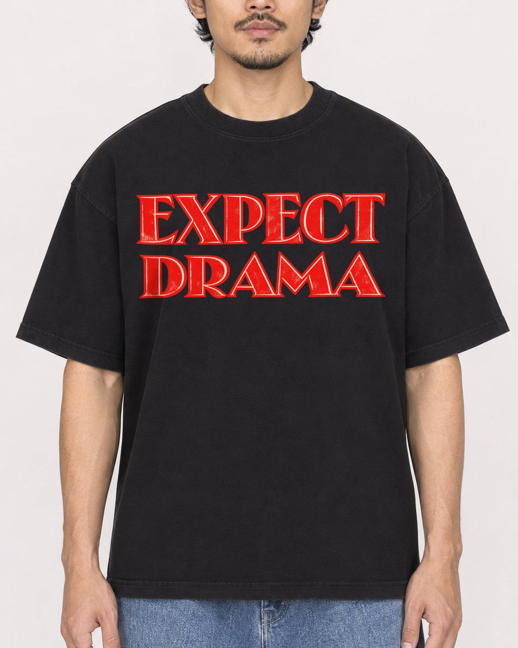 Mockup Boxy Heavyweight Tee Black male close-up 02
