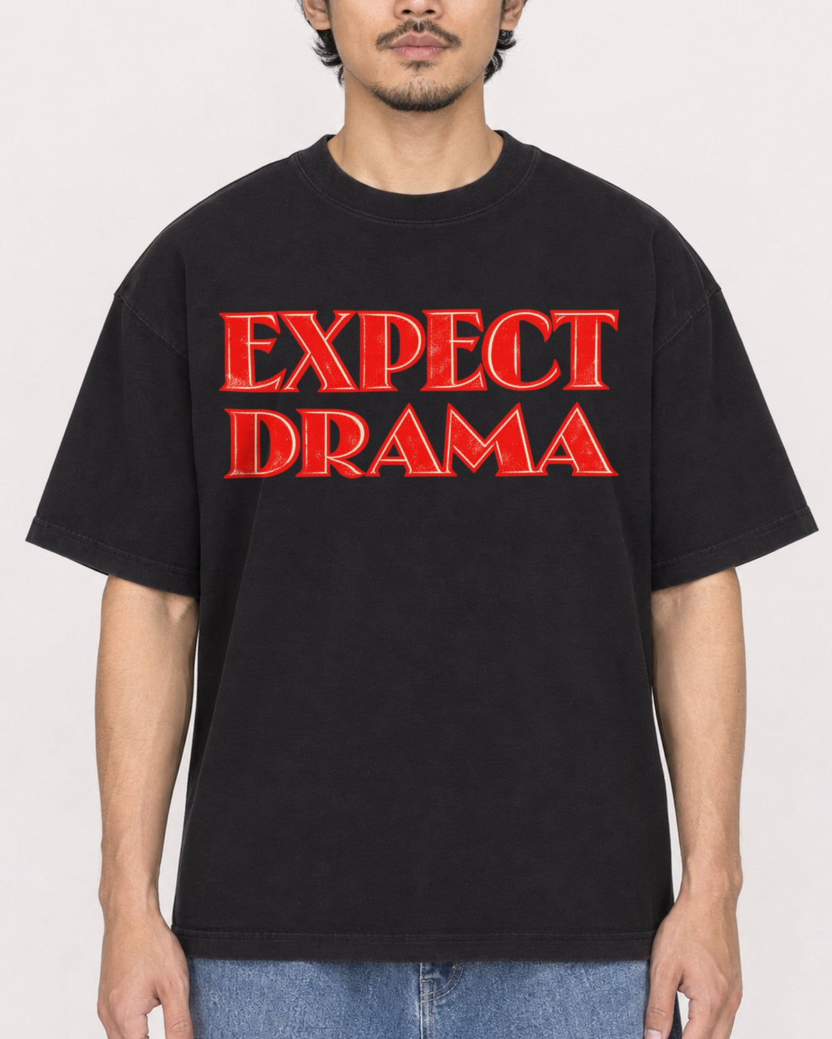 Mockup Boxy Heavyweight Tee Black male close-up 02