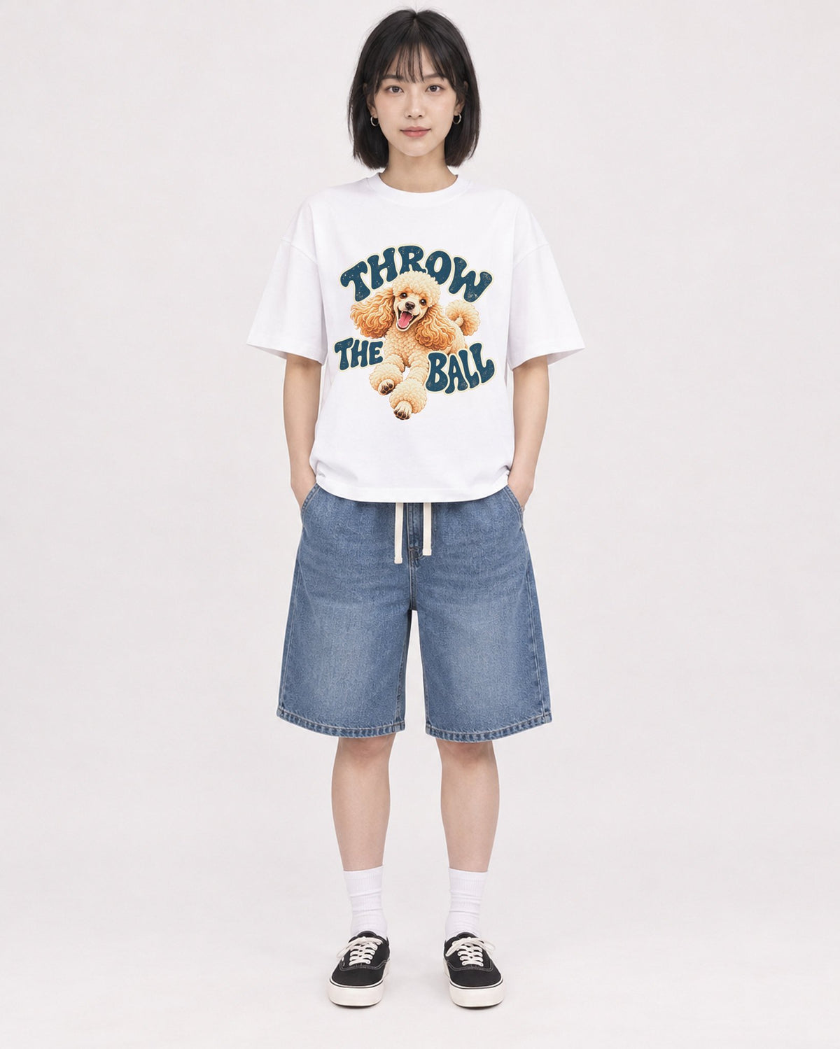 Mockup Boxy Heavyweight Tee White female full-body 11