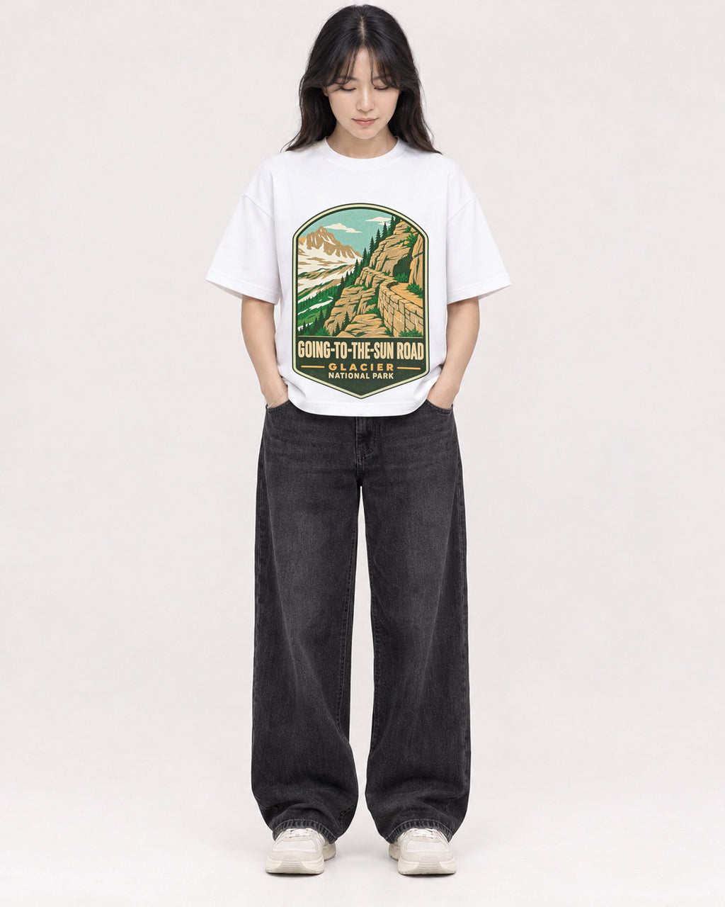 Mockup Boxy Heavyweight Tee White female full-body 13