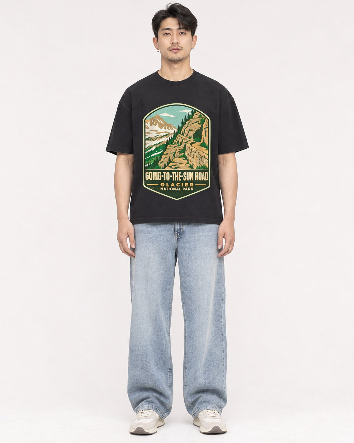 Mockup Boxy Heavyweight Tee Black male full-body 13