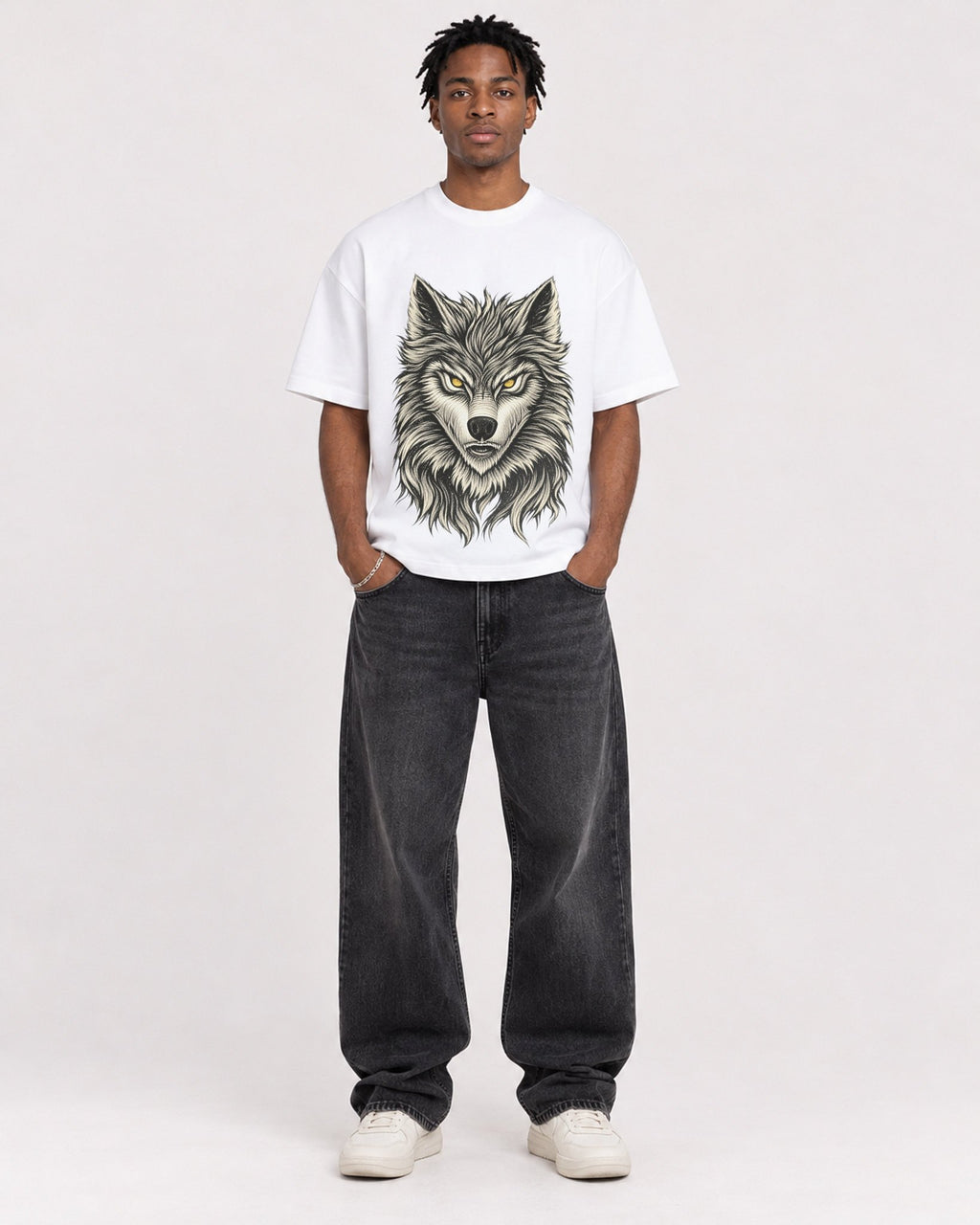 Mockup Boxy Heavyweight Tee White male full-body 05