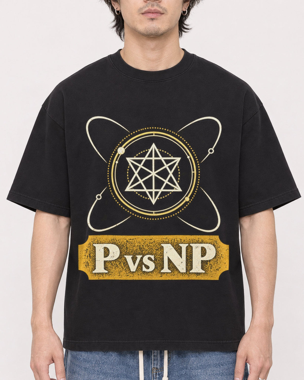 Mockup Boxy Heavyweight Tee Black male close-up 03