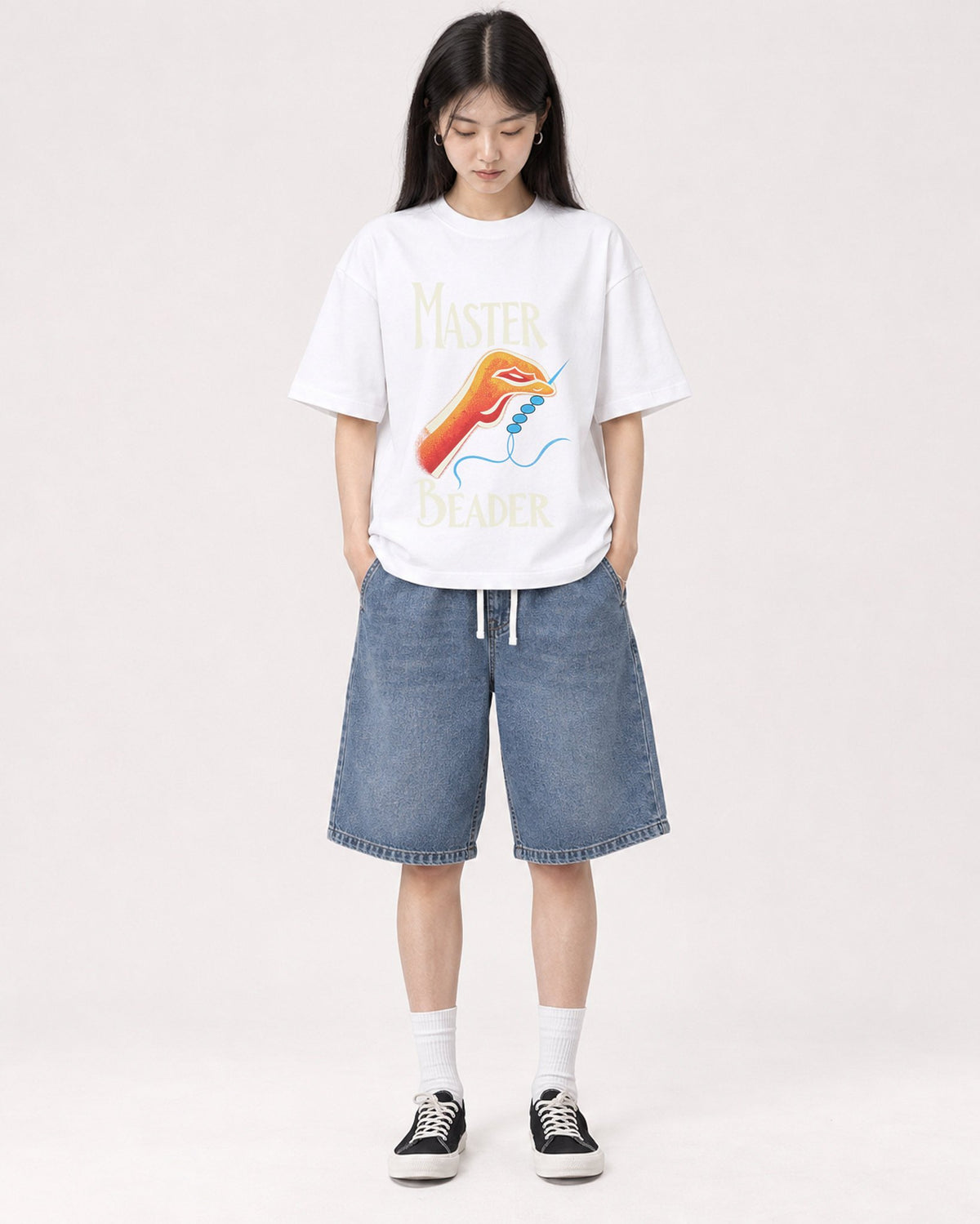 Mockup Boxy Heavyweight Tee White female full-body 01