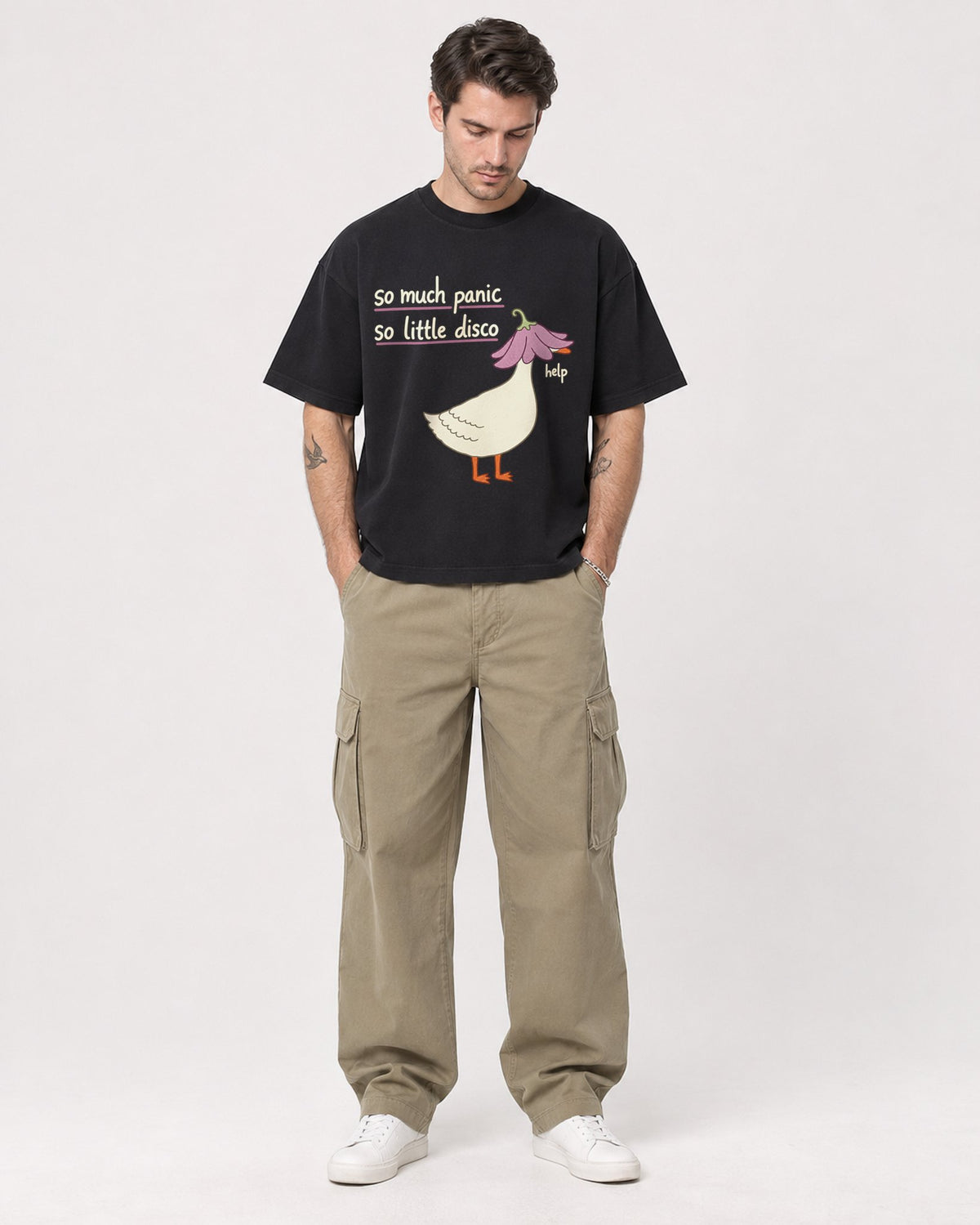 Mockup Boxy Heavyweight Tee Black male full-body 48
