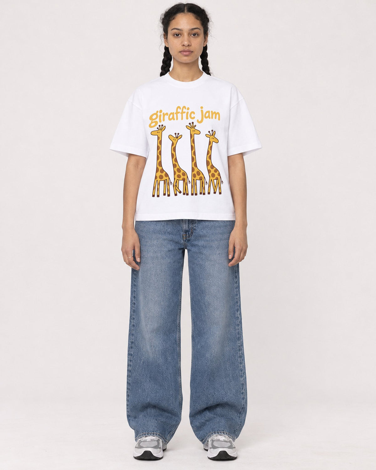 Mockup Boxy Heavyweight Tee White female full-body 50