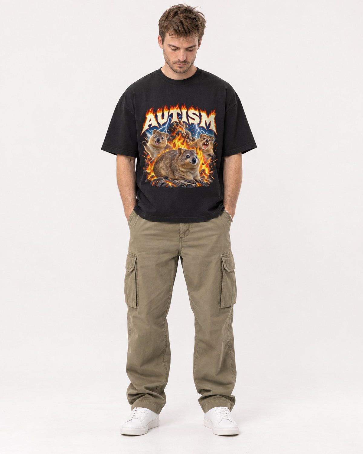 Mockup Boxy Heavyweight Tee Black male full-body 08