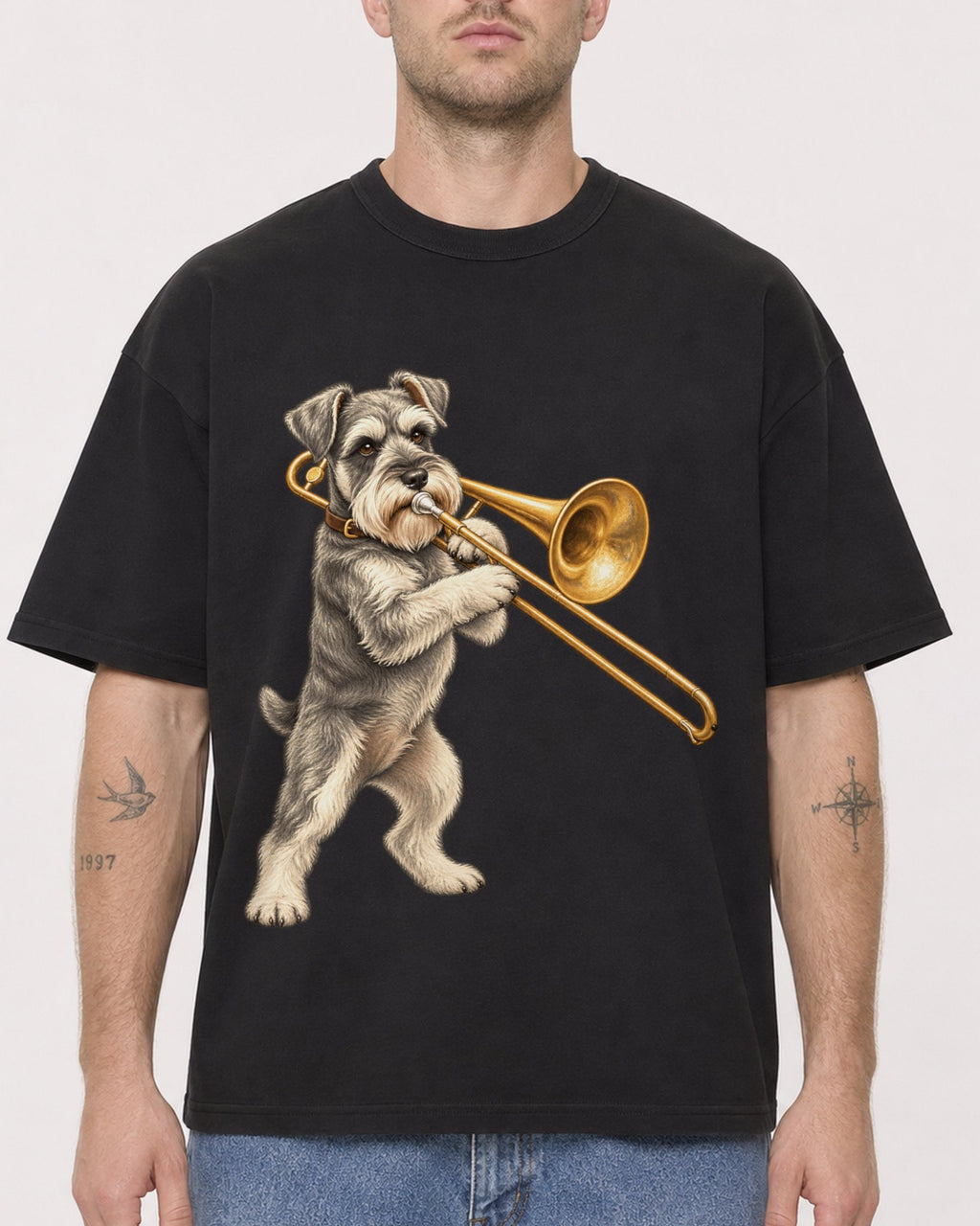 Mockup Boxy Heavyweight Tee Black male close-up 18