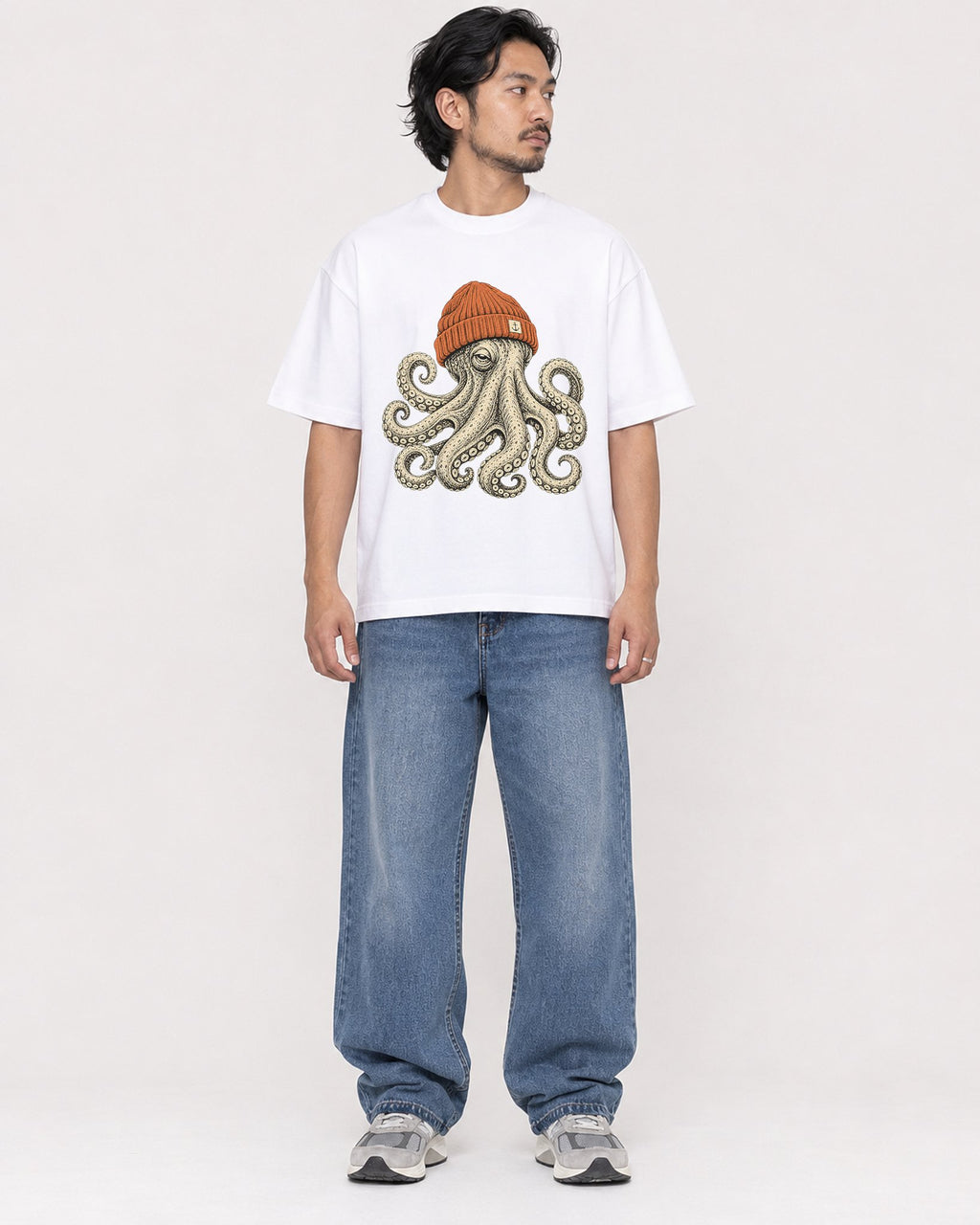 Mockup Boxy Heavyweight Tee White male full-body 22