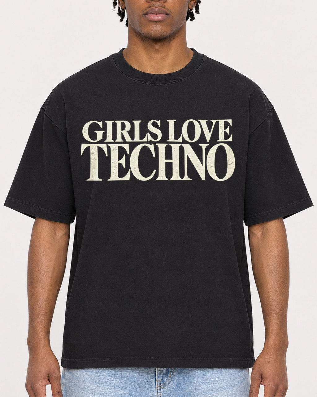 Mockup Boxy Heavyweight Tee Black male close-up 05