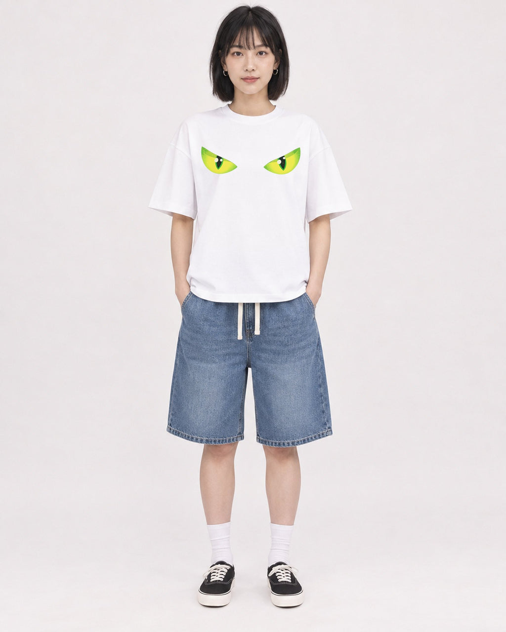 Mockup Boxy Heavyweight Tee White female full-body 11