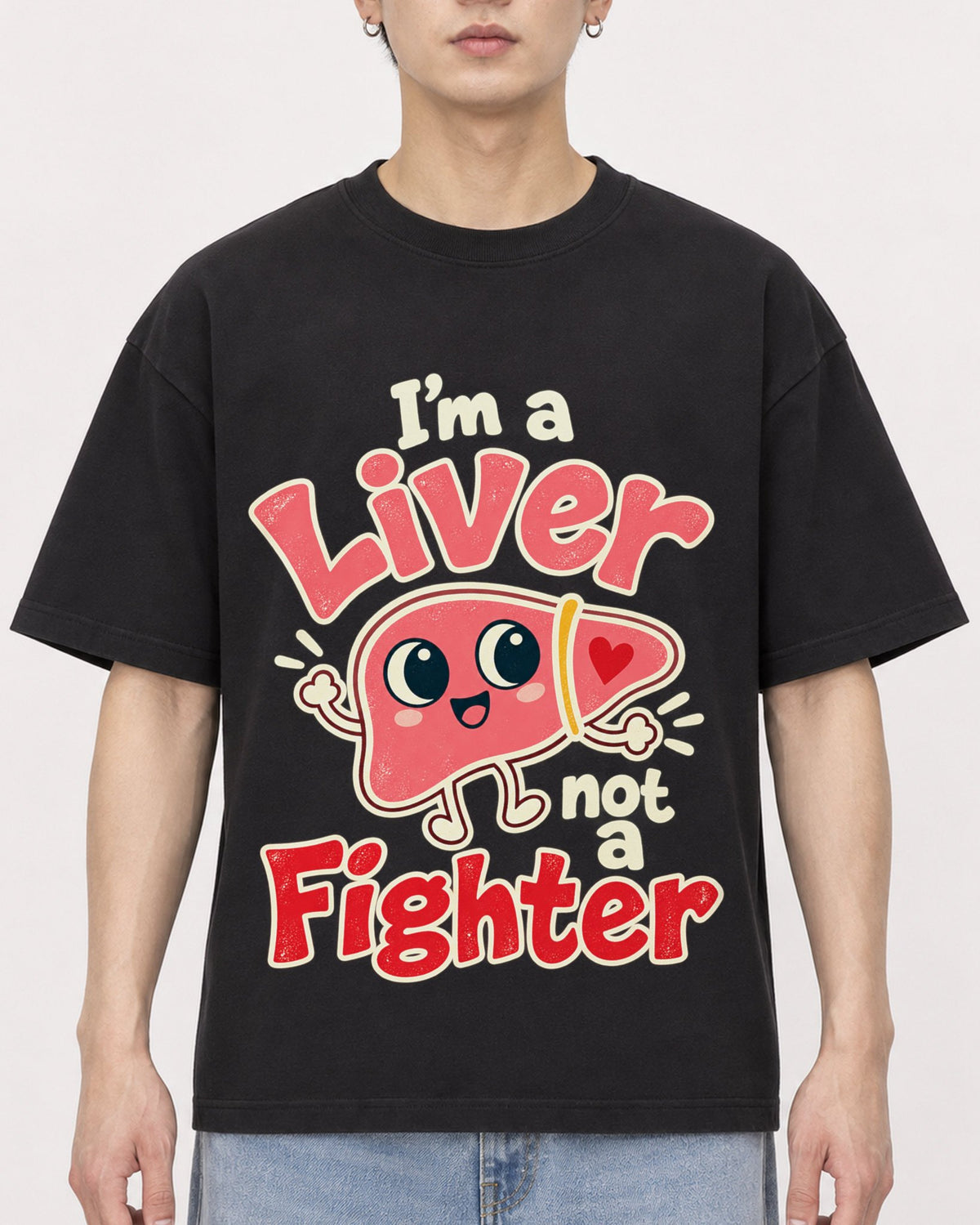 Mockup Boxy Heavyweight Tee Black male close-up 01