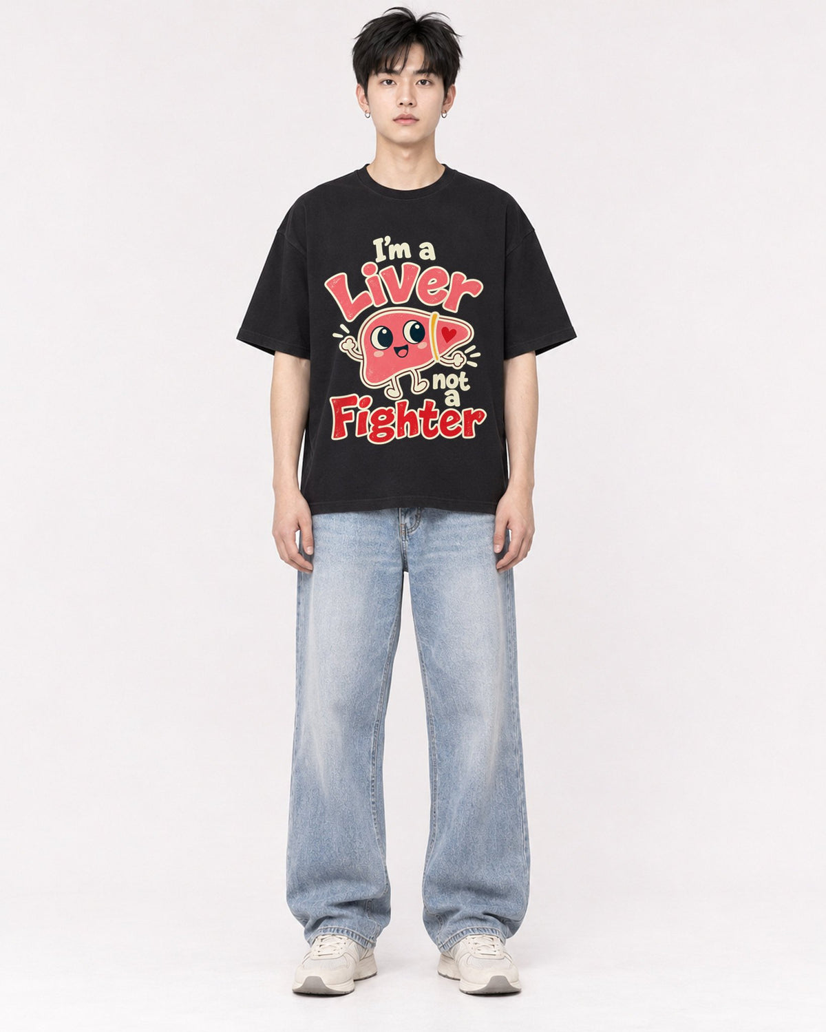 Mockup Boxy Heavyweight Tee Black male full-body 01