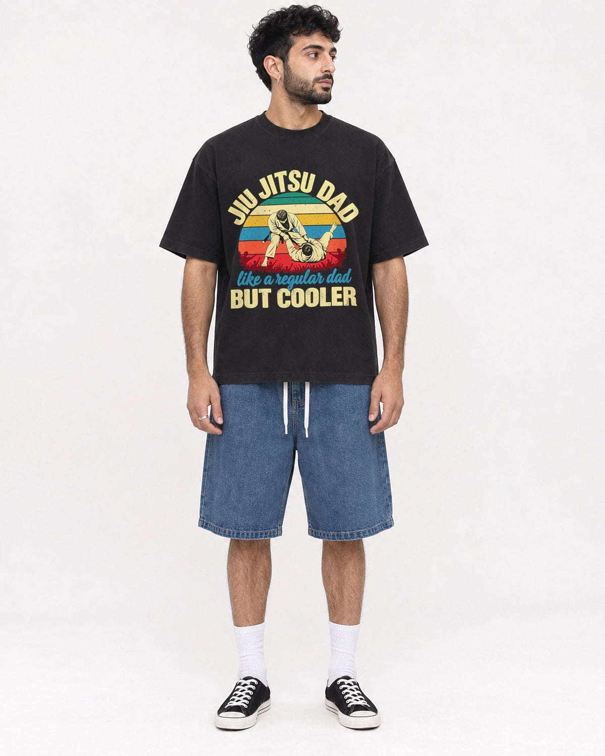 Mockup Boxy Heavyweight Tee Black male full-body 07